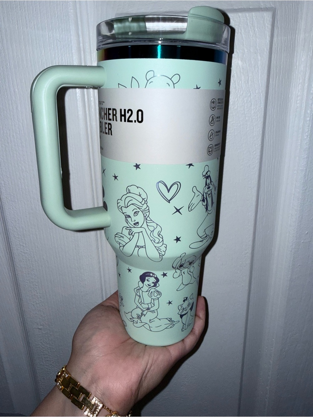 Stanley Mint Green Travel Tumbler with Handle - Disney Character Line Art